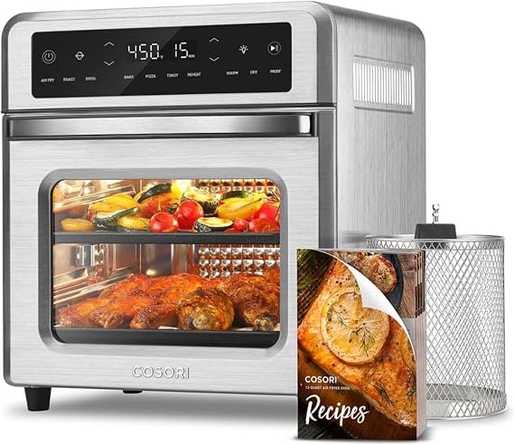 Cosori Air Fryer Oven, 13QT, 11-in-1, Rotisserie, Max 450F, 6 Accessories | Small Footprint, Dual Heating Elements, Two-Level Cooking, 40% Faster Cooking, Dishwasher-Safe Removable Accessories
