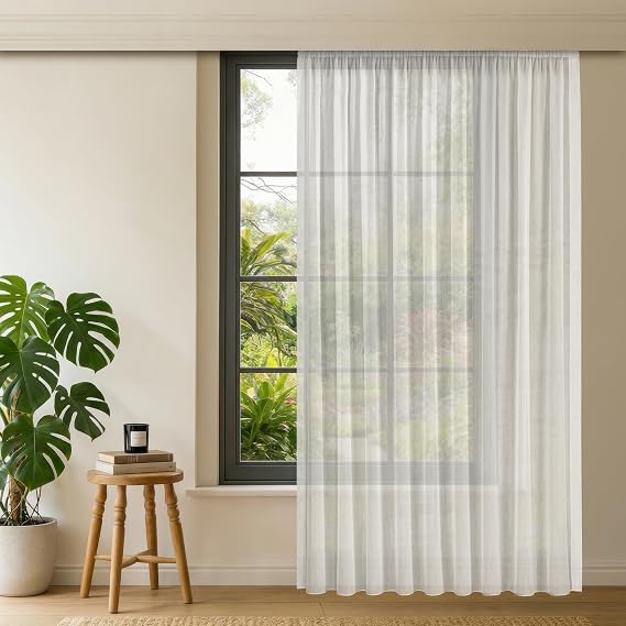Gauze Fabric Design Lüks İpeksi Dokulu Bambu Kırışmaz Ütü Gerektirmez Ekru 100x200 Normal Pile (1 x 2.5) YÜKSEK KALİTELİ TÜL PERDE