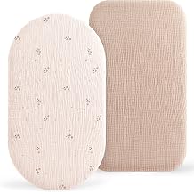 Muslin Moses Basket Sheets 2 Pack - 100% Cotton Next to Me Crib Sheets Fitted Bassinet Cot Sheets 83x43cm Fit for Oval Rectangle or Hourglass Bassinet Mattress (Little Berry)