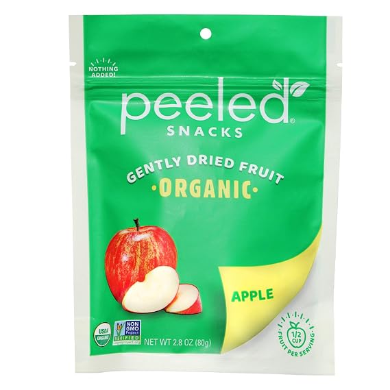 Peeled Snacks Organic Dried Fruit, Apple, 2.8 oz. Healthy, Vegan Snacks for On-the-Go, Lunch and More