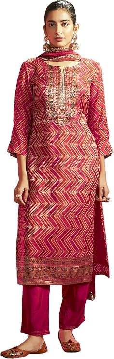 Janasya Indian Women's Red Festive Wear Kurta Set for Women