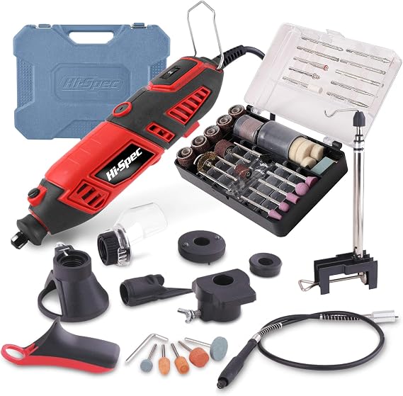 Hi-Spec Corded Rotary Tool Kit for Cutting, Grinding and Sanding with Bits | 134pc, multi-task accessory selection, cutting and finishing control, variable speed work, hobby-ready storage, detail work