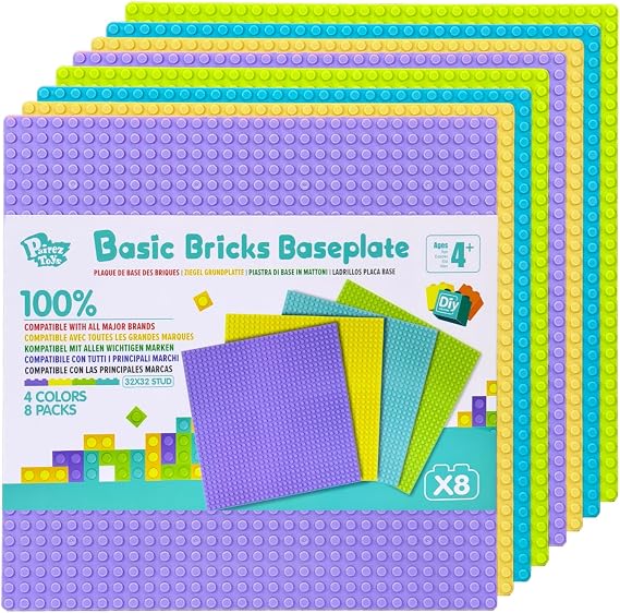 Pairez Toys 8 Pack Classic Baseplate, Building Plates for Bricks, Pastel