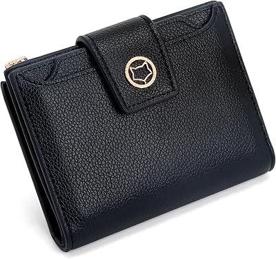 FOXLOVER Small Wallet for Women Soft Leather RFID Blocking Bifold Zipper Pocket Wallet Card Case Purse with ID Window