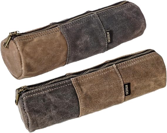 GOOTIUM Waxed Canvas Pencil Pouch Set - Vintage Zippered Stationery Organizer for Pens, Pencils, and Accessories Handmade Multi-Purpose Utility Case