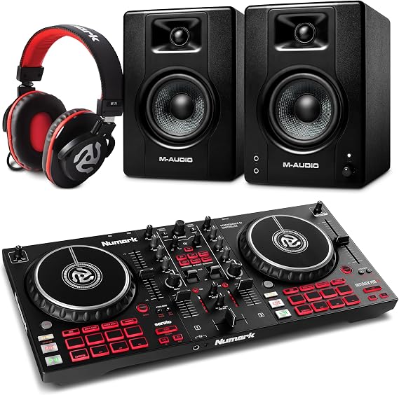 Numark Mixtrack Pro FX DJ Controller and M-AUDIO BX4 Pair Studio Monitors with Headphones for Studio Recording, Music Production, Podcasting, Streaming