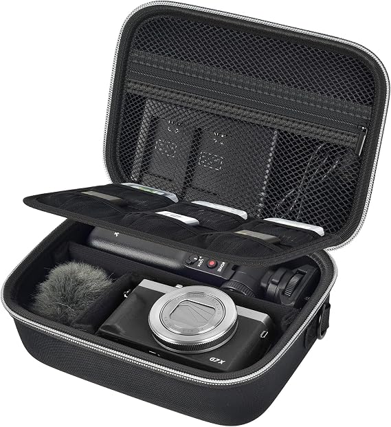 Casmilee Camera Case for Canon G7X Mark III III II SX740, Sony ZV-1 ZV-1F ZV-1II, Protective Travel Storage Bag with Padded Interior for Content Creators, Extra Pockets for Batteries Tripod Microphone