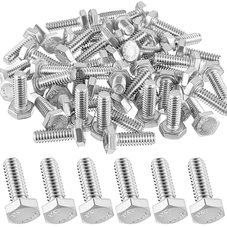 Zonon 50 Pcs 1/4-20 x 3/4" Hex Head Screw Bolt, Silver | 18-8 (304) Stainless Steel Hexagon Bolts, Fully Threaded, Plain Finish, External Hex Drive, Fastening Indoor Outdoor Use