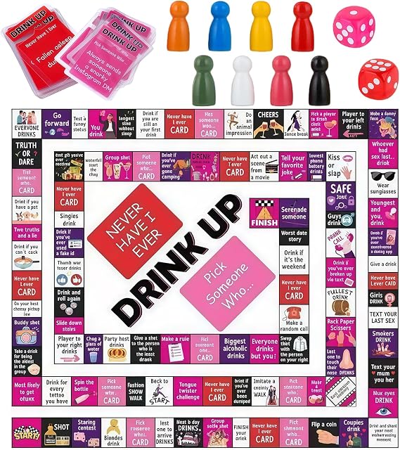 Drinking Games for Adults, Fun Monopoly Board Game with Drinking Challenges, Party Game for 2-8 Players, Icebreaker Game for Friends, Groups, and Social Parties