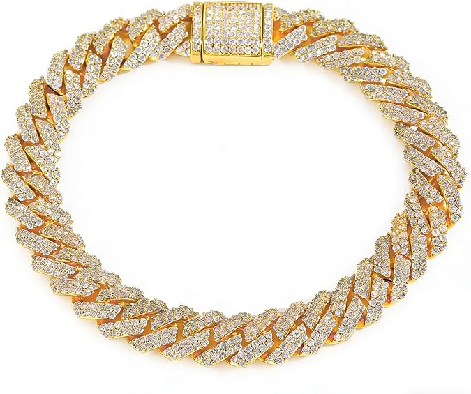 18K gold men's diamond bracelet, Cuban style with moissanite inlay, full of fashion and personality, showcasing male charm