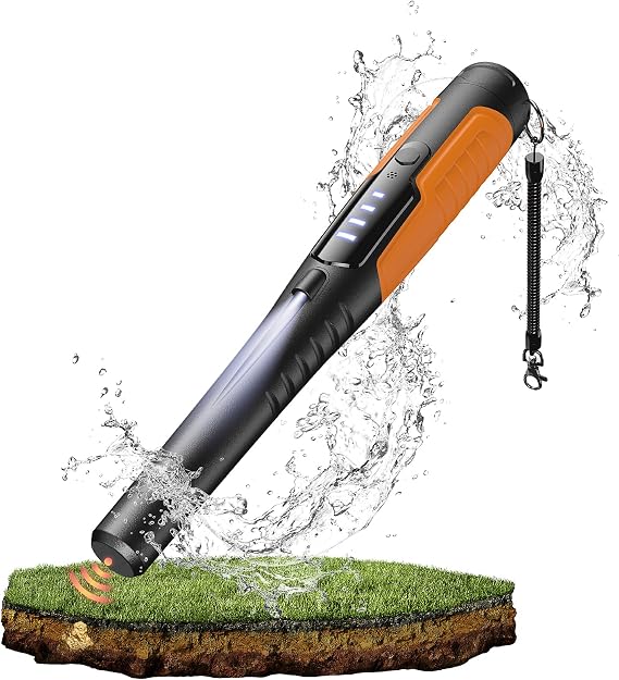 Metal Detector Pinpointer, 4 Modes Search Treasure Pinpointing Finder Probe with LCD Display, Professional Waterproof Handheld Pin Pointer Wand, Metal Detector for Adults, Kids - Orange