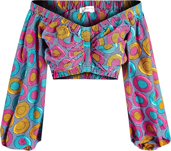 Women's African Long Sleeves Blouse Ankara Print Lantern Sleeve Top Kente Off Shoulder Shirt