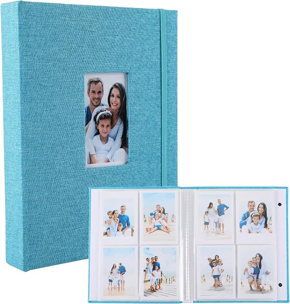 Polaroid Photo Album, Small Picture Book Holds 280 Photos, Blue Memory Book for 2 3 in Pictures, Linen Cover Photocard Album with Display Window, Great for Wedding Travel Baby Growth