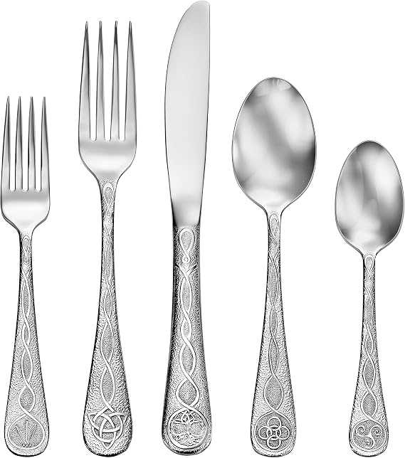 Liberty Tabletop Celtic 60 Piece Flatware Set Service for 12 Made in USA 18/10 Stainless Steel Silverware