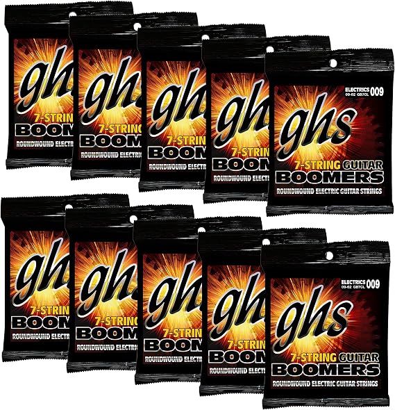 GHS Strings GB7CL - 10 Pack - Guitar Boomers 7-String Set, Nickel-Plated Electric Guitar Strings, Custom Light (9-62), Pack of 10