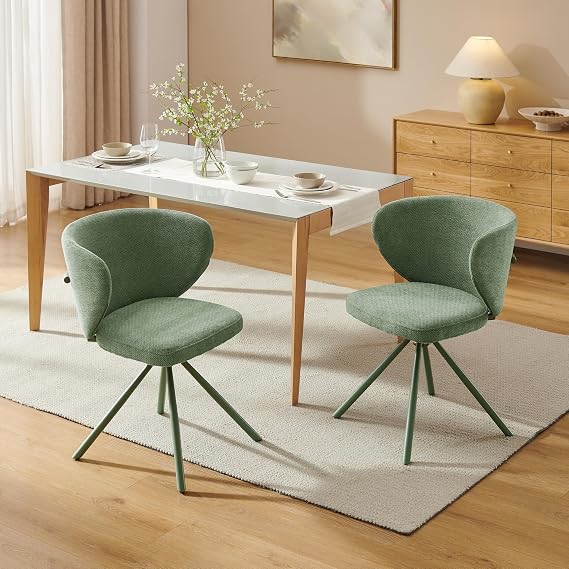 Zouron Swivel Dining Chairs, Fabric Accent Chair with Metal Legs, Modern Desk Chair for Dining Room Kitchen Living Room, Set of 2, Green