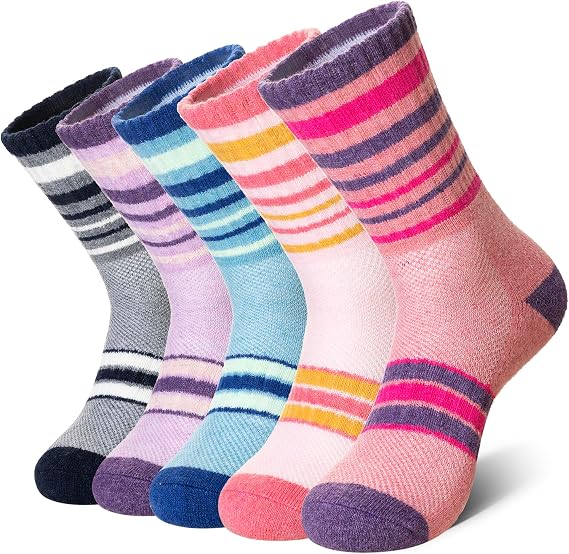 SEEYAN Womens Merino Wool Socks Hiking Walking Winter Thermal Boot Warm Cushion Work Thick Crew Socks 5 Pairs