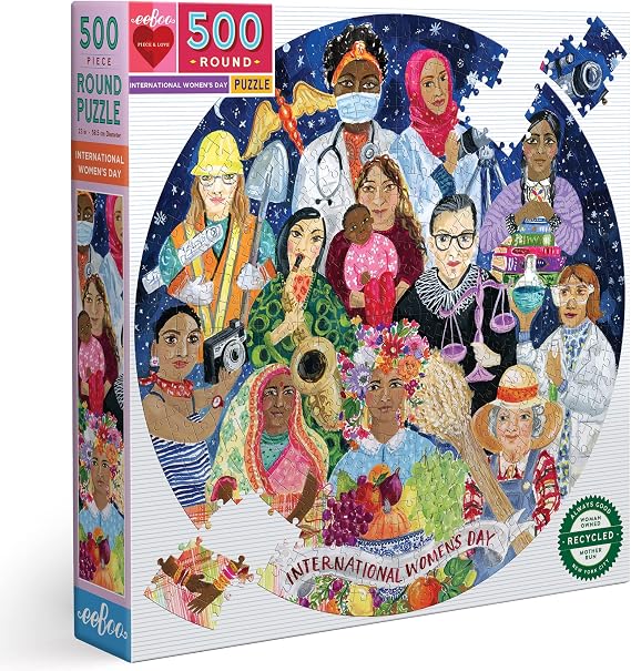 eeBoo 500 Piece Puzzle - International Women's Day Jigsaw Puzzle for Adults, Circular with 23" Diameter, Recycled Board & Vegetable-Based Ink