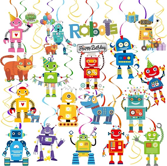 20Pcs Robot Birthday Party Decorations Gear Robot Hanging Decoration Robot Hanging Swirls for Boys Birthday Decoration Gear Robot Baby Shower Supplies