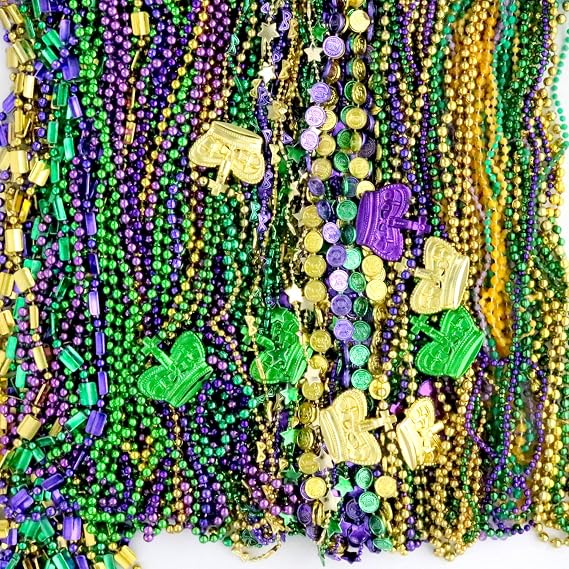 GiftExpress 100 pcs Mardi Gras Metallic Bead Necklaces for Party Favors, Mardi Gras, New Year Parade, St Patrick Day Celebrations, Christmas Decorations, Tailgating Party