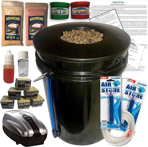 The Atwater HydroPod - DWC Deep Water Culture Garden System Kit - 5 Gallon Bubble Bucket - Bubbleponics - Nutrients & pH Testing/Adjusting Kits are Included!