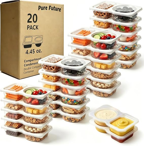 Pure Future 20-Pack 2-Compartment Snack Containers with Lids (40 Pieces)