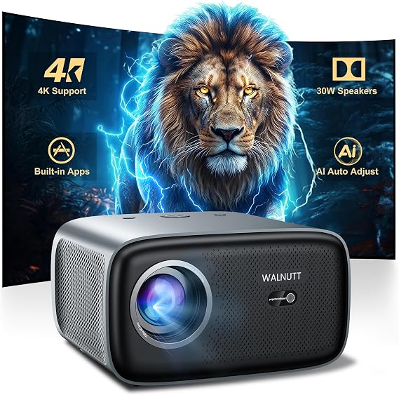 Walnutt 2000 ANSI Outdoor Movie Projector, Official Apps, 4K Home Theater