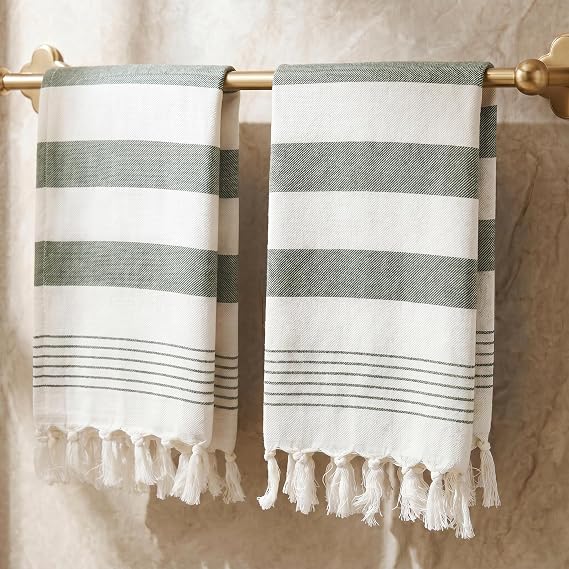 KIBAGA Decorative Hand Towels for Your Bathroom Or Kitchen - Luxurious Set of 2 Soft Boho Cotton Towels are Absorbent, Lightweight & Dry Quickly - Perfect to Elevate Any Bath Decoration at Home