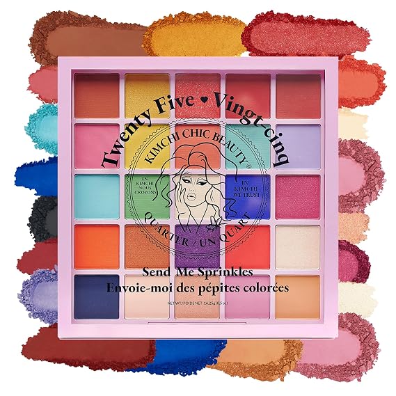 Kimchi Chic Beauty Twenty Five Shadow Palette, 25 Matte & Shimmer Shades | Highly Pigmented & Blendable Colorful Shadow Palette for Glam Looks, Cruelty-Free, 01 Send Me Sprinkles, 16.25g (0.5 oz)
