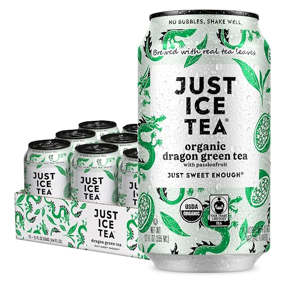Just Ice Tea, Organic Dragon Green Iced Tea, 12-Pack (12oz Cans)