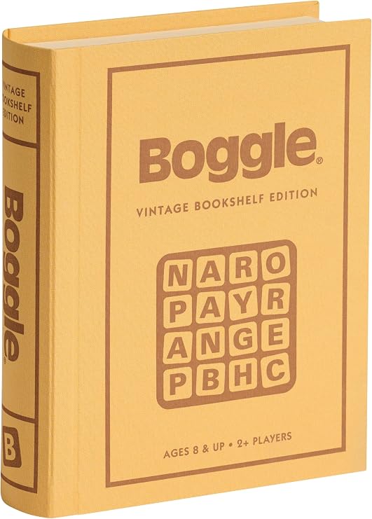 WS Game Company Boggle Vintage Bookshelf Edition, Classic Word Games, Linen-Wrapped Book Box with Retro 1976 Design, Ages 8+
