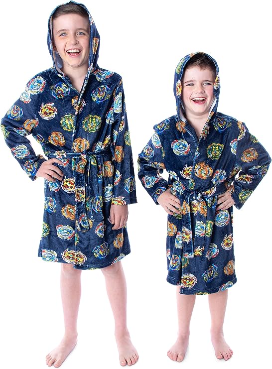 INTIMO Beyblade Burst Boys' Spinner Tops Graphic Fleece Plush Hooded Robe Bathrobe