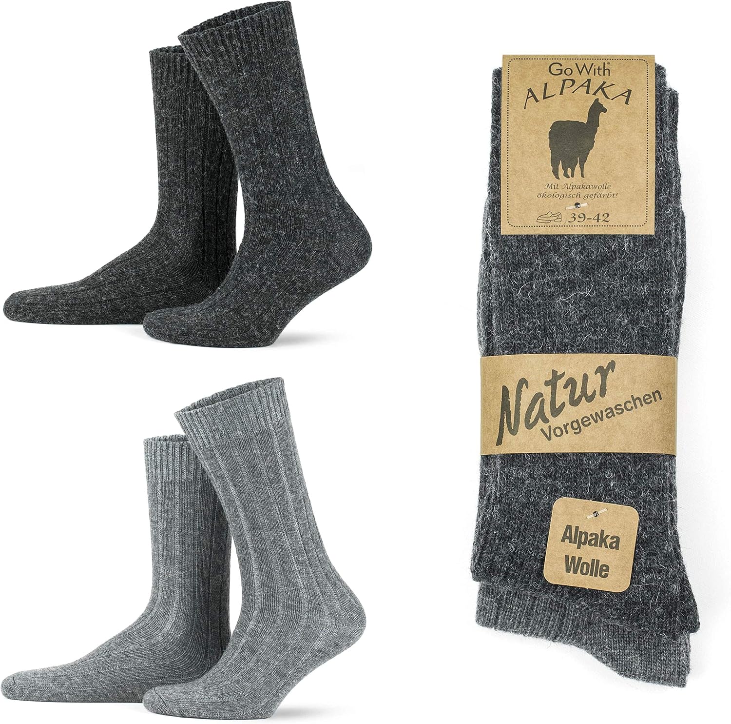 GoWith 2-in-4 Alpaca Wool Thermal Wash Soft Natural Winter Shoes Womens and Mens Socks For Boots 3095