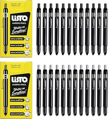 Listo Grease PencilsChina MarkersWax Pencils- Bundle of Black And White Markers -12 Markers Each