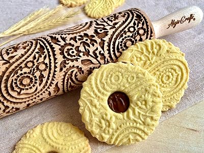 PAISLEY EMBOSSING ROLLING PIN PAISLEY PATTERN LASER ENGRAVED for EMBOSSED COOKIES GIFT for MOTHER FRIEND