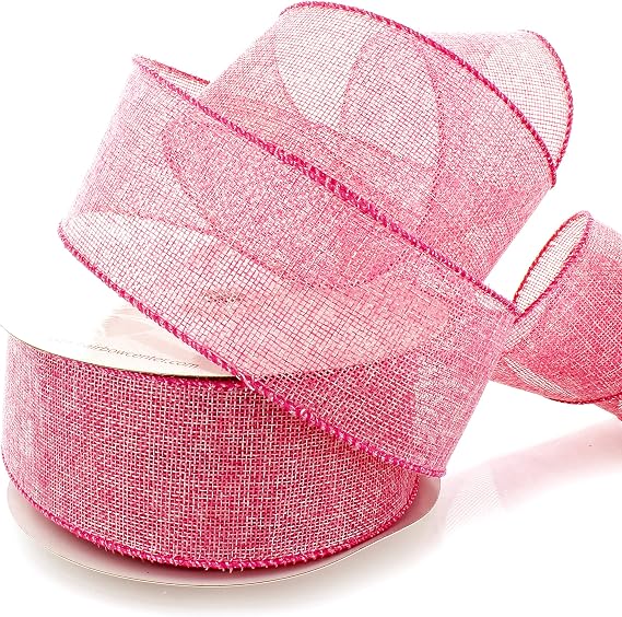 HairBow Center Ribbon Traditions 2.5inch Wired Burlap Ribbon Berry Pink 10 Yards