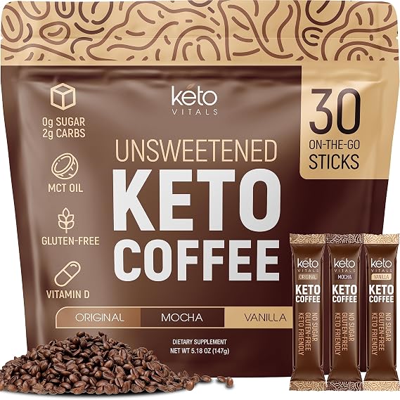 Instant Keto Coffee Powder Unsweetened with MCT Oil - 30 Count
