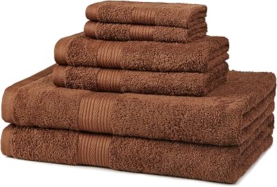 Amazon Basics 6-Piece Fade Resistant Bath, Hand and Washcloth Towel Set,Cotton - Acorn