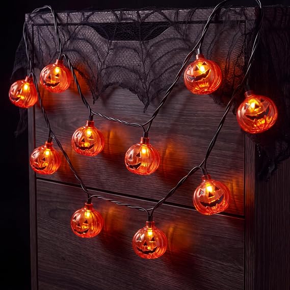 SUNSGNE Pumpkin String Lights, 8.5ft Halloween String Light with 10 Smiling Jack-O-Lantern Pumpkin Lights for Indoor Outdoor Party Decorations