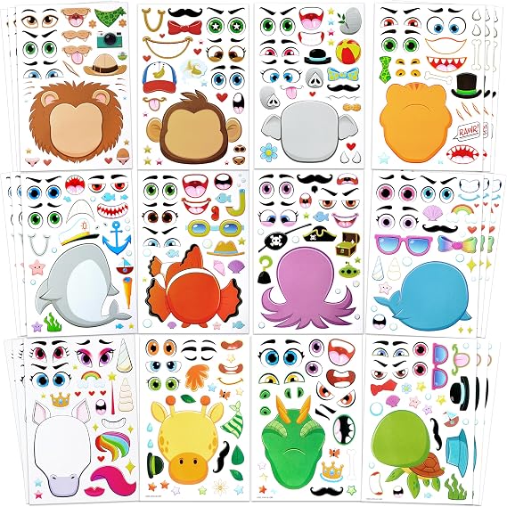 JOYIN 36 PCS Make a face Sticker Sheets, Make Your Own Animal Mix and Match Animals Stickers for Children, Stickers for Party Bag fillers for Kids Party, Wedding Activity Packs, Class Gifts for Kids