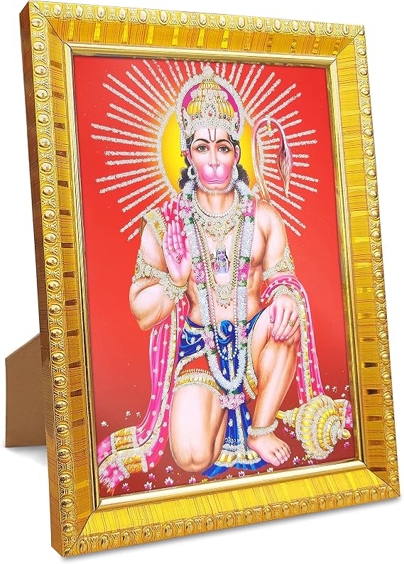 Hanuman/bajrangbali ji with shri ram ji on chest photo frame with Tabletop stand & Unbreakable Glass for temple Worship/gift/home decor (6 x 8 inch)