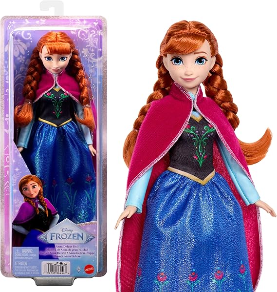 Mattel Disney Frozen Anna Fashion Doll in Sparkling Removable Dress, Cape & Boots and Braided Hair, Posable & Collectible, Inspired by Movie