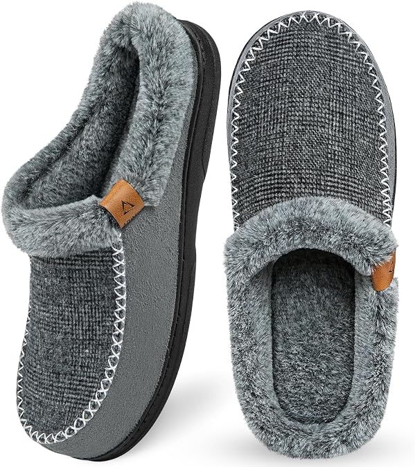 ATHMILE Mens Slippers Slip on Moccasin Indoor Memory Foam House Shoes Warm