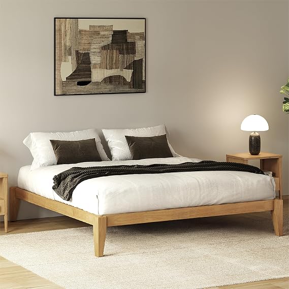 Thor Premium Solid Wood Bed Frame Queen, Japanese Joinery Bed Frame with Wood Slat Support, Platform Bed, No Box Spring Needed, Easy Assembly, Minimalist & Modern Style (Light Oak)