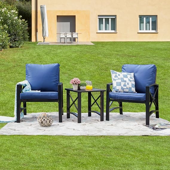 LOKATSE HOME 3 PCS Patio Conversation Sets, Blue