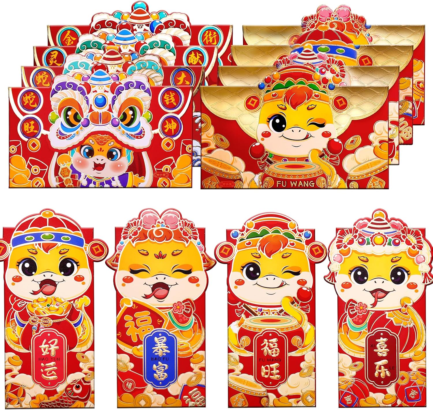 AIERSA Cute Chinese New Year Red Envelopes - 12Pcs Hong Bao for Kids, Lucky Money Packets