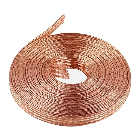 13 mm Flat Copper Braid Cable, 3 m / 10 ft Bare Copper Braided Wire, Flexible Shielding Wire Braid 8 mm² for Grounding Connection