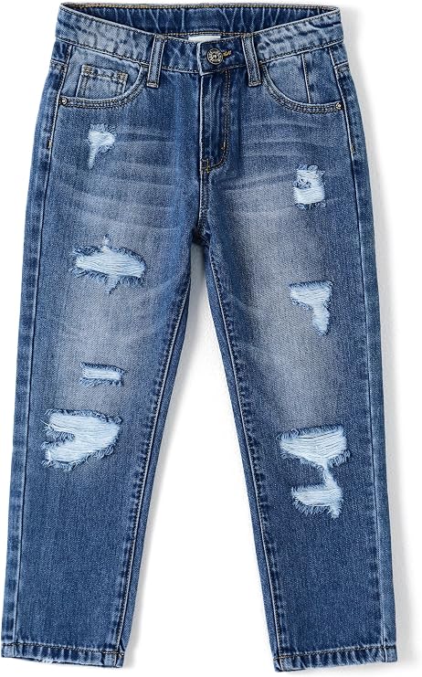 KIDSCOOL SPACE Baby Girl Boy Jeans,Small Kid Elastic Band Inside Ripped Denim Pants