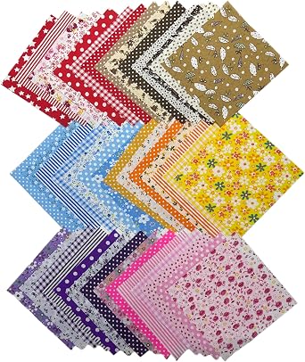 Quilting Fabric Squares, 42 Pack Cotton Craft Bundle, 5x5 Inch Pre-Cut Multicolor Floral Patterns for DIY Sewing, Patchwork and Crafting Projects