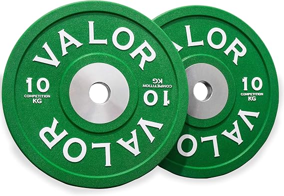 Valor Fitness BPKG Kilogram (KG) Poly Urethane Bumper Plates for Olympic Weight Lifting - Color Coded to Meet IWF Standards, Multiple Weight Plates Options Available